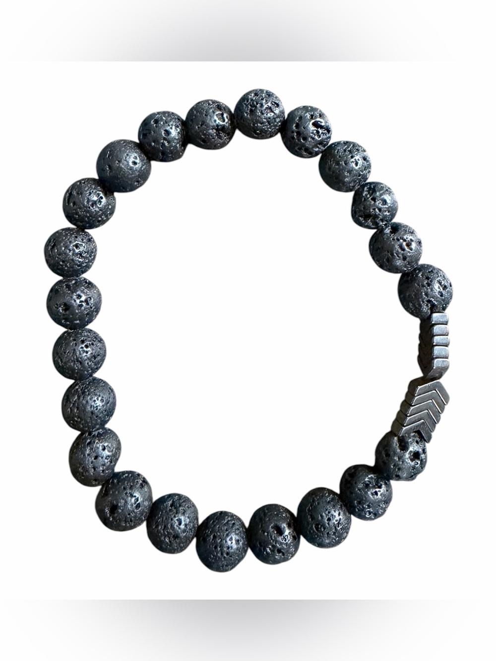 Black Lava Rock Healing Hematite Round Beaded w/ Arrows Stretch Bracelet
